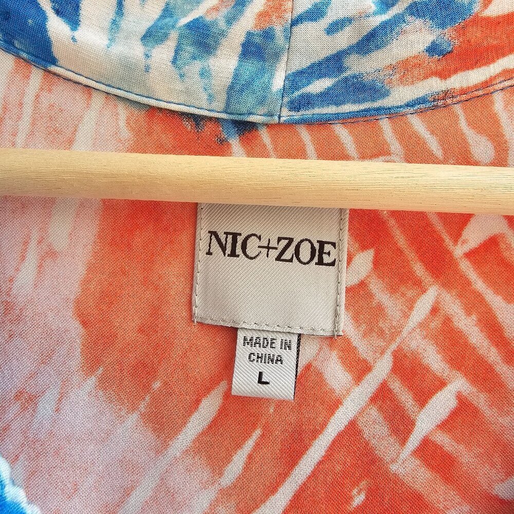 Nic+Zoe Watercolor Blooms Dress, Sleeveless Tropical Print Size Large Blue/Coral - Picture 3 of 10